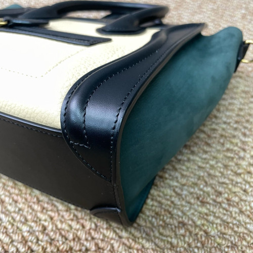 Celine Nano Luggage Grained Calfskin Black Green Beige