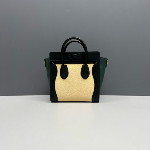 Celine Nano Luggage Grained Calfskin Black Green Beige