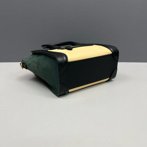 Celine Nano Luggage Grained Calfskin Black Green Beige