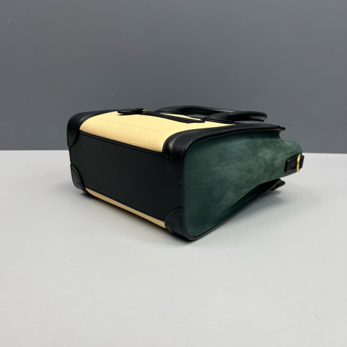 Celine Nano Luggage Grained Calfskin Black Green Beige
