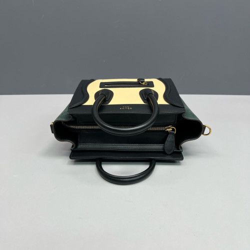Celine Nano Luggage Grained Calfskin Black Green Beige