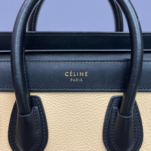 Celine Nano Luggage Grained Calfskin Black Green Beige