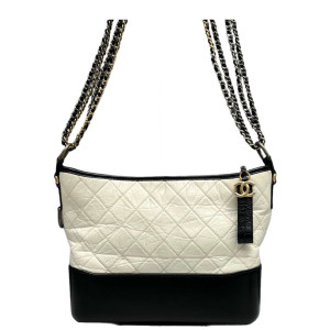Chanel Quilted Medium Gabrielle Hobo Lambskin Black White