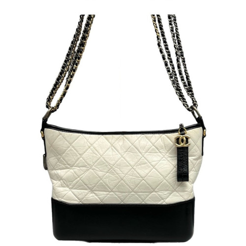 Chanel Quilted Medium Gabrielle Hobo Lambskin Black White