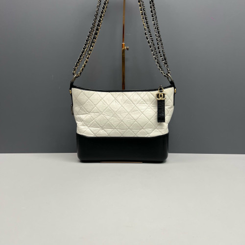 Chanel Quilted Medium Gabrielle Hobo Lambskin Black White