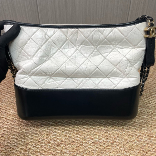 Chanel Quilted Medium Gabrielle Hobo Lambskin Black White