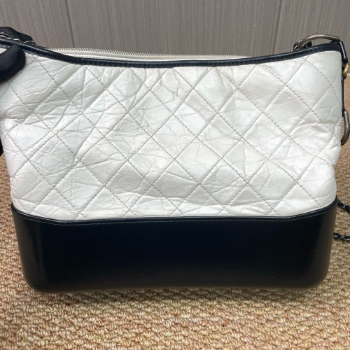 Chanel Quilted Medium Gabrielle Hobo Lambskin Black White