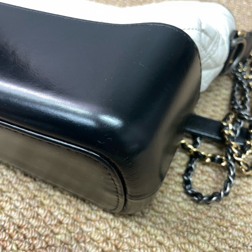 Chanel Quilted Medium Gabrielle Hobo Lambskin Black White