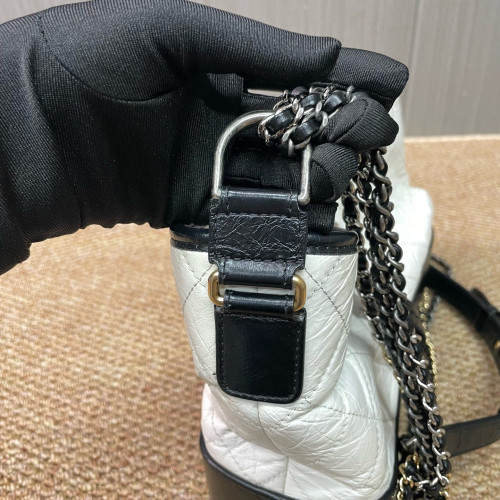 Chanel Quilted Medium Gabrielle Hobo Lambskin Black White