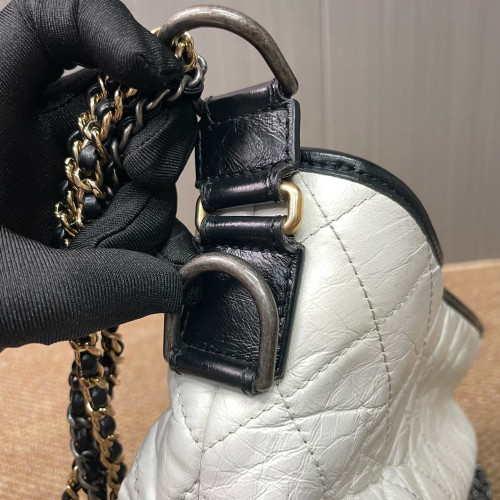 Chanel Quilted Medium Gabrielle Hobo Lambskin Black White