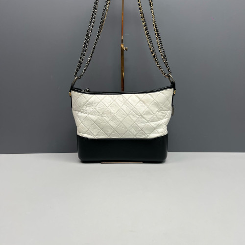Chanel Quilted Medium Gabrielle Hobo Lambskin Black White