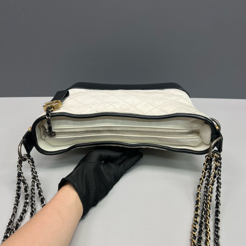 Chanel Quilted Medium Gabrielle Hobo Lambskin Black White