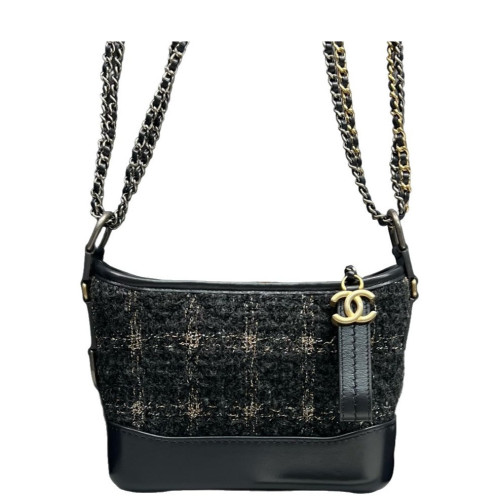 Chanel Small Gabrielle Hobo Woolen Calfskin Black