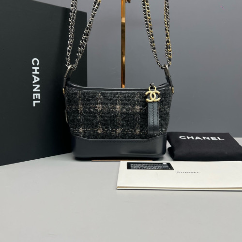 Chanel Small Gabrielle Hobo Woolen Calfskin Black