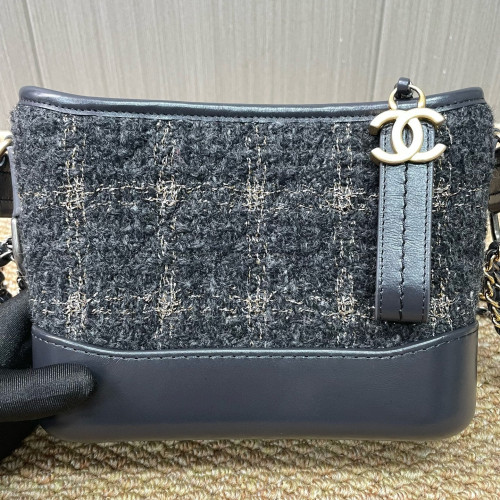 Chanel Small Gabrielle Hobo Woolen Calfskin Black