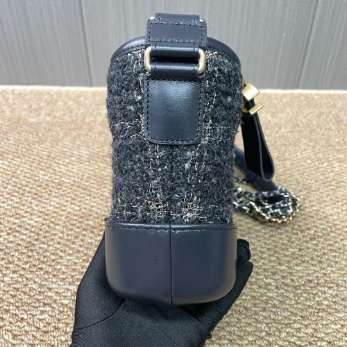 Chanel Small Gabrielle Hobo Woolen Calfskin Black