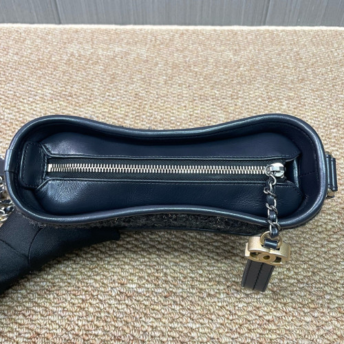 Chanel Small Gabrielle Hobo Woolen Calfskin Black