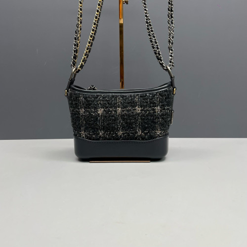 Chanel Small Gabrielle Hobo Woolen Calfskin Black