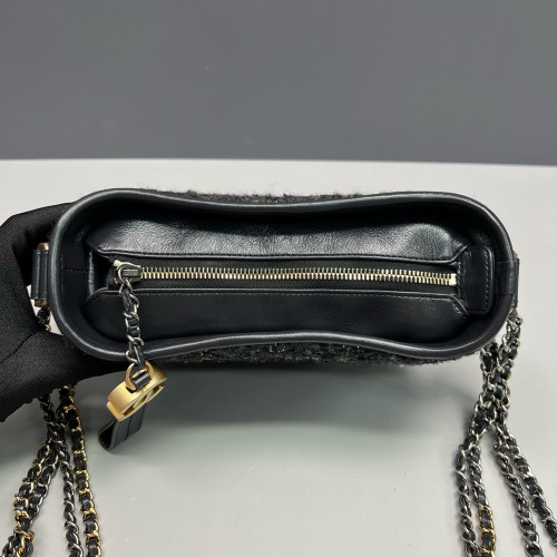 Chanel Small Gabrielle Hobo Woolen Calfskin Black