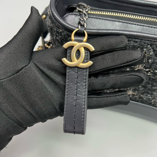 Chanel Small Gabrielle Hobo Woolen Calfskin Black