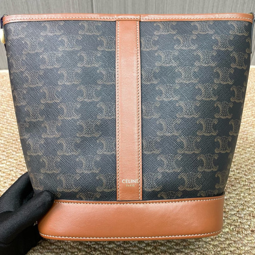 Celine Triomphe Triomphe Bucket Bag Small Triomphe Brown