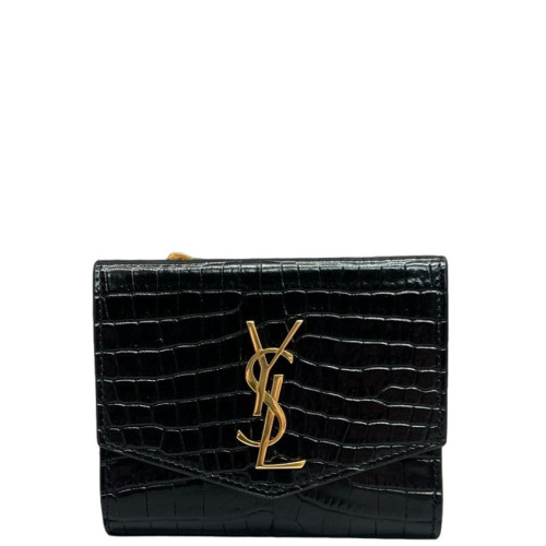 Yves Saint Laurent Compact Wallet Calfskin Crocodile Embossed Black Yves Saint Laurent Compact Wallet Calfskin Crocodile Embossed Black