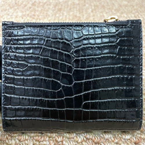 Yves Saint Laurent Compact Wallet Calfskin Crocodile Embossed Black Yves Saint Laurent Compact Wallet Calfskin Crocodile Embossed Black