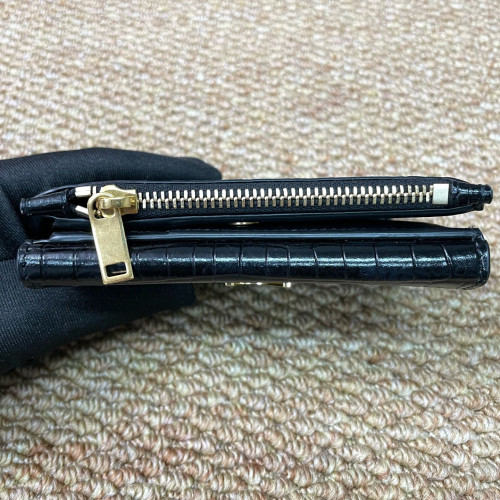 Yves Saint Laurent Compact Wallet Calfskin Crocodile Embossed Black Yves Saint Laurent Compact Wallet Calfskin Crocodile Embossed Black