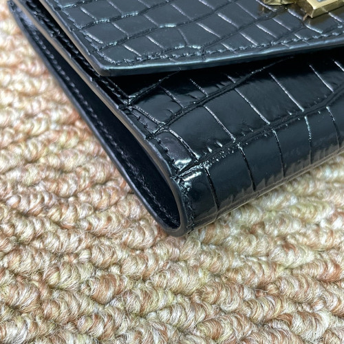 Yves Saint Laurent Compact Wallet Calfskin Crocodile Embossed Black Yves Saint Laurent Compact Wallet Calfskin Crocodile Embossed Black