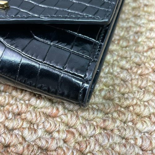 Yves Saint Laurent Compact Wallet Calfskin Crocodile Embossed Black Yves Saint Laurent Compact Wallet Calfskin Crocodile Embossed Black