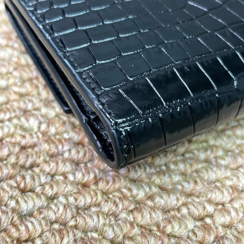 Yves Saint Laurent Compact Wallet Calfskin Crocodile Embossed Black Yves Saint Laurent Compact Wallet Calfskin Crocodile Embossed Black