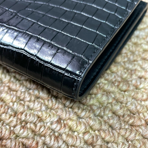 Yves Saint Laurent Compact Wallet Calfskin Crocodile Embossed Black Yves Saint Laurent Compact Wallet Calfskin Crocodile Embossed Black