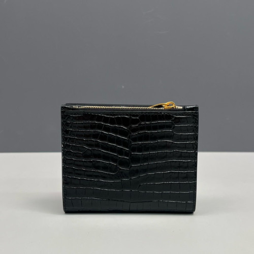 Yves Saint Laurent Compact Wallet Calfskin Crocodile Embossed Black Yves Saint Laurent Compact Wallet Calfskin Crocodile Embossed Black