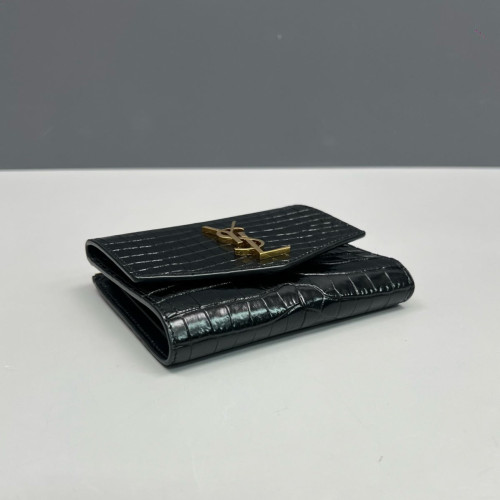 Yves Saint Laurent Compact Wallet Calfskin Crocodile Embossed Black Yves Saint Laurent Compact Wallet Calfskin Crocodile Embossed Black