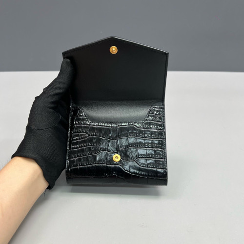 Yves Saint Laurent Compact Wallet Calfskin Crocodile Embossed Black Yves Saint Laurent Compact Wallet Calfskin Crocodile Embossed Black