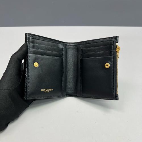 Yves Saint Laurent Compact Wallet Calfskin Crocodile Embossed Black Yves Saint Laurent Compact Wallet Calfskin Crocodile Embossed Black
