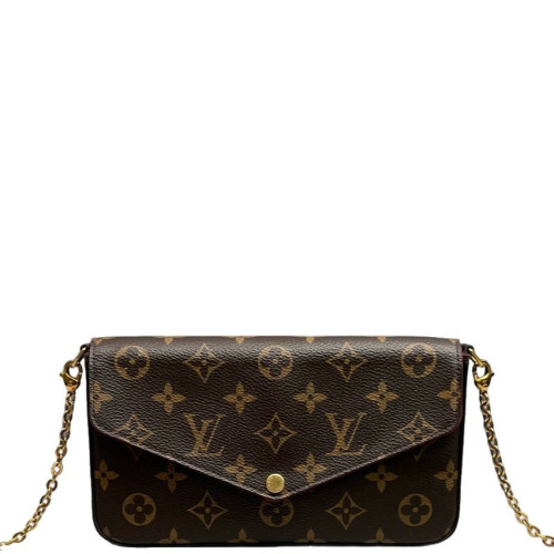 Louis Vuitton Pochette Felicie Chain Wallet Monogram Dark Brown Light Brown Red