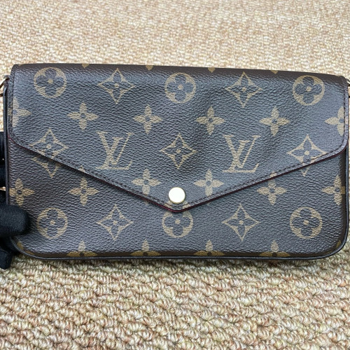 Louis Vuitton Pochette Felicie Chain Wallet Monogram Dark Brown Light Brown Red