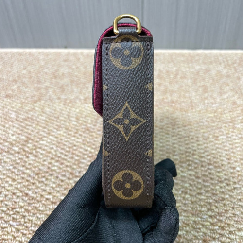 Louis Vuitton Pochette Felicie Chain Wallet Monogram Dark Brown Light Brown Red