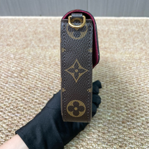 Louis Vuitton Pochette Felicie Chain Wallet Monogram Dark Brown Light Brown Red