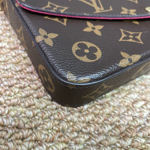 Louis Vuitton Pochette Felicie Chain Wallet Monogram Dark Brown Light Brown Red