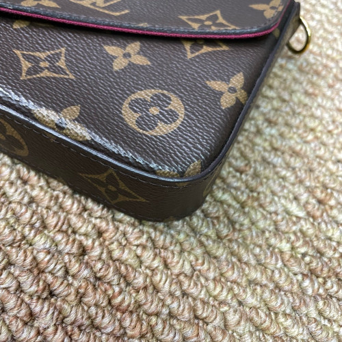 Louis Vuitton Pochette Felicie Chain Wallet Monogram Dark Brown Light Brown Red