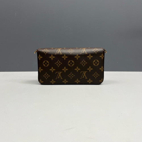 Louis Vuitton Pochette Felicie Chain Wallet Monogram Dark Brown Light Brown Red