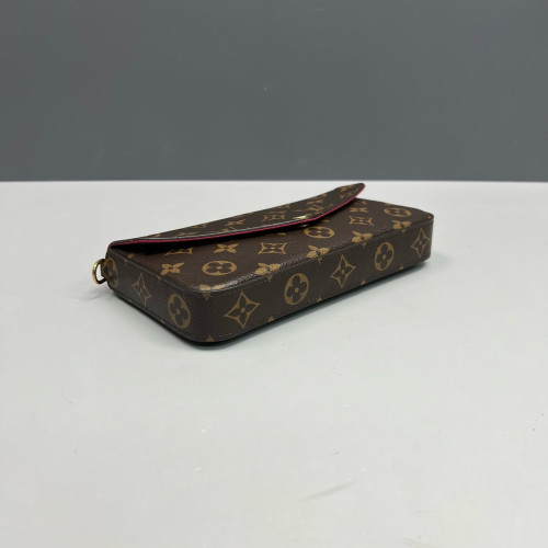 Louis Vuitton Pochette Felicie Chain Wallet Monogram Dark Brown Light Brown Red