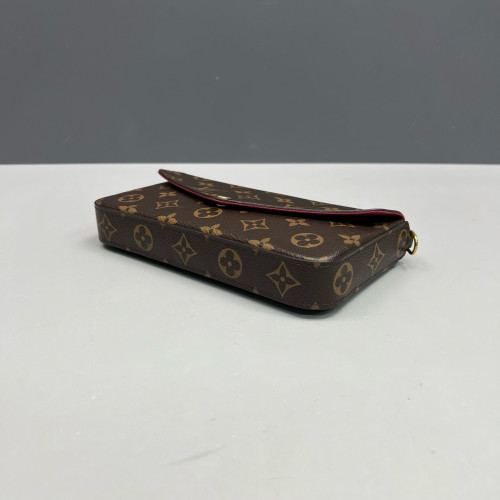 Louis Vuitton Pochette Felicie Chain Wallet Monogram Dark Brown Light Brown Red