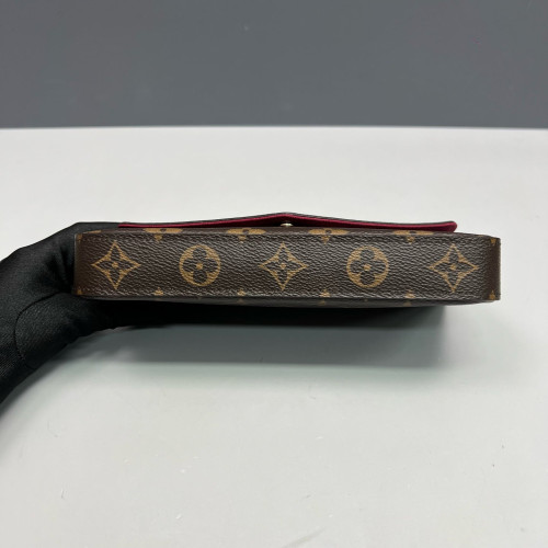 Louis Vuitton Pochette Felicie Chain Wallet Monogram Dark Brown Light Brown Red